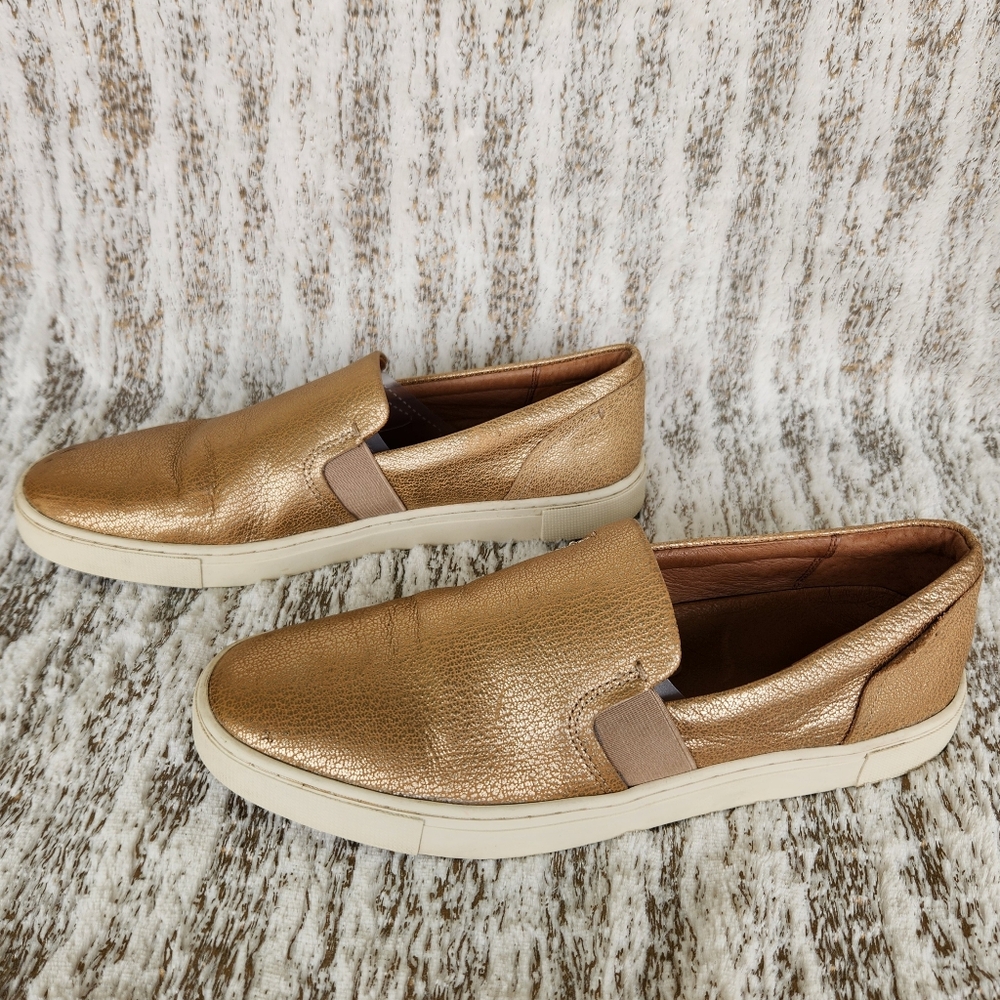Frye "Ivy" Slip On Sneaker Shoes Metallic Gold Leather Casual | Women's Size 10